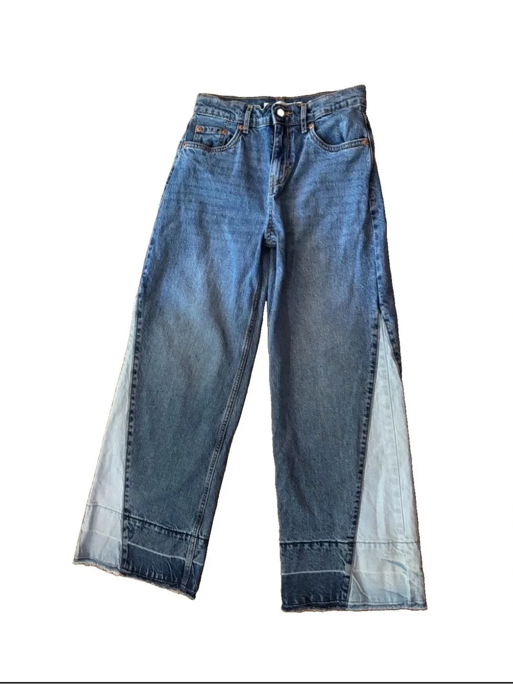 Levi's High Rise Baggy Two-Tone Blue Wide-Leg Jeans - Girls 12 - Picture 3 of 8